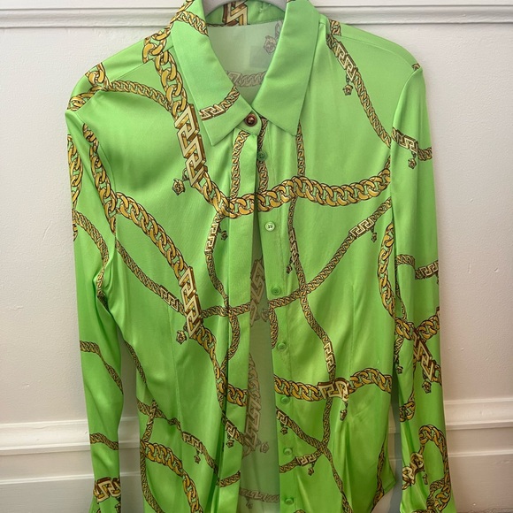 Chain print button down jersey print in neon greengold - Picture 5 of 5